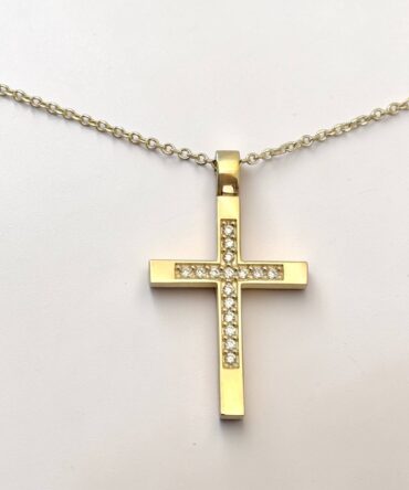 Χρυσός σταυρός βάπτισης με αλυσίδα για κορίτσι και πέτρες ζιργκόν  , κ9