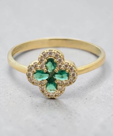 Χρυσό δαχτυλίδι γυναικείο τύπου Van cleef με πράσινες πέτρες ζιργκόν ,κ9