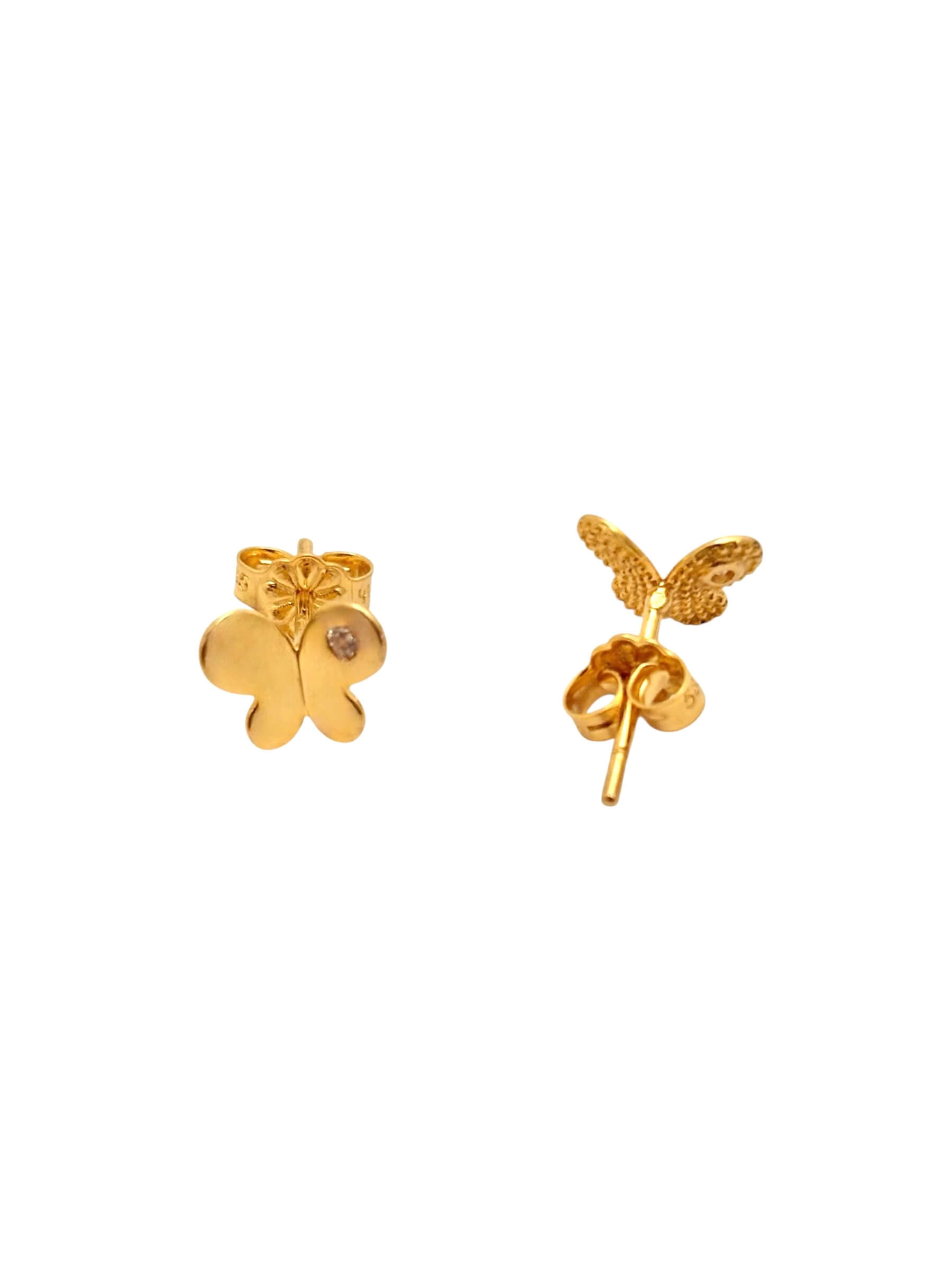 Χρυσά σκουλαρίκια γυναικεία καρφωτά στο αυτί σε σχήμα πεταλούδας με πέτρες ζιργκόν , κ14 - Image 2