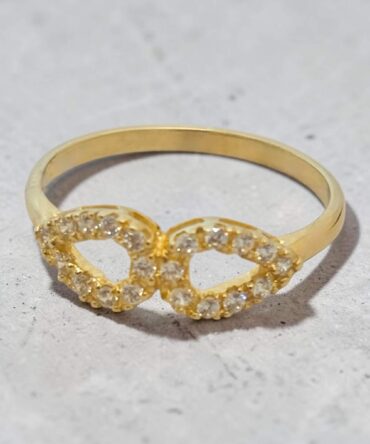 Χρυσό δαχτυλίδι γυναικείο με δυο ενωμένα σχέδια σε σχήμα δάκρυ και πέτρες ζιργκόν , κ14