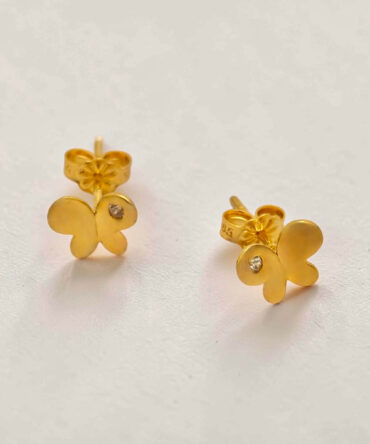 Χρυσά σκουλαρίκια γυναικεία καρφωτά στο αυτί σε σχήμα πεταλούδας με πέτρες ζιργκόν , κ14