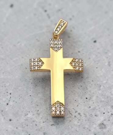 Χρυσός σταυρός βάπτισης για κορίτσι λουστράτος με πέτρες ζιργκόν διπλής όψης ,κ9