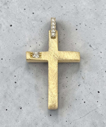 Χρυσός σταυρός βάπτισης για κορίτσι ματ με πέτρες ζιργκόν διπλής όψης ,κ9