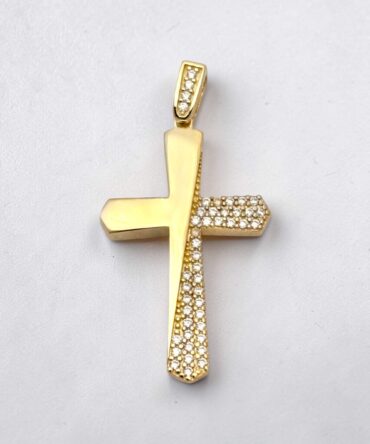 Χρυσός σταυρός βάπτισης για κορίτσι λουστράτος με πέτρες ζιργκόν διπλής όψης ,κ9