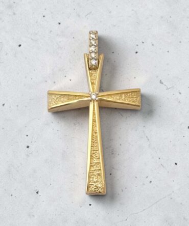 Χρυσός σταυρός βάπτισης για κορίτσι ματ με πέτρες ζιργκόν διπλής όψης , κ9