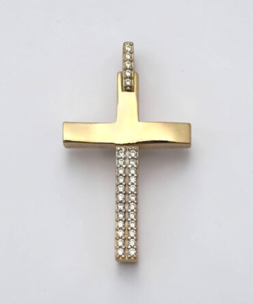 Χρυσός σταυρός βάπτισης για κορίτσι λουστράτος με πέτρες ζιργκόν διπλής όψης ,κ9