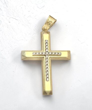 Χρυσός σταυρός βάπτισης για κορίτσι με λουστράτη επιφάνεια και πέτρες ζιργκόν , κ14