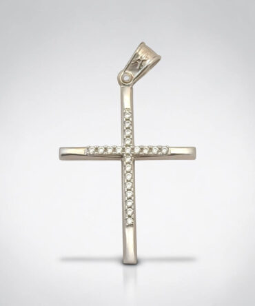 Λευκόχρυσος σταυρός βάπτισης για κορίτσι λουστράτος με πέτρες ζιργκόν , κ14