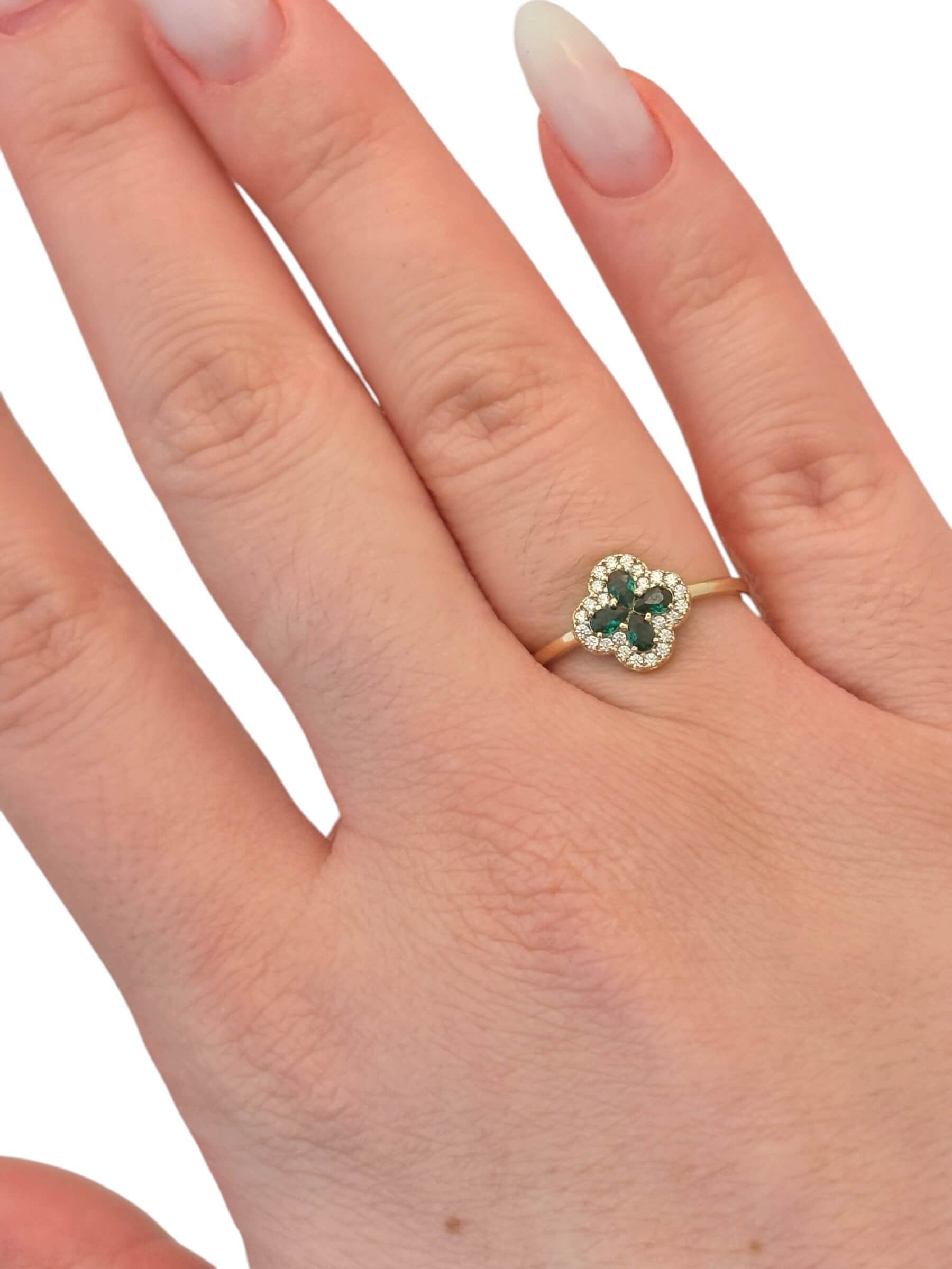Χρυσό δαχτυλίδι γυναικείο τύπου Van cleef με πράσινες πέτρες ζιργκόν ,κ9 - Image 2