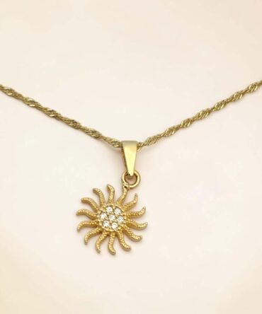 Χρυσό γυναικείο μενταγιόν σε σχήμα ήλιου με πέτρες ζιργκόν , κ14