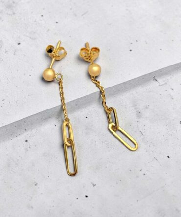Χρυσά σκουλαρίκια γυναικεία κρεμαστά στο αυτί με κρικάκια ενωμένα , κ14