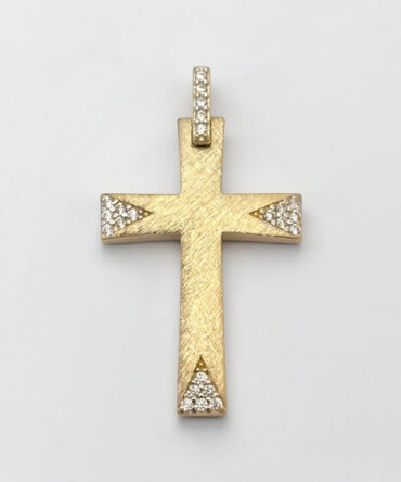 Χρυσός σταυρός βάπτισης για κορίτσι ματ με πέτρες ζιργκόν διπλής όψης ,κ9