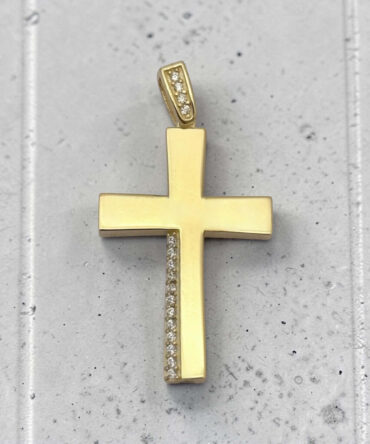 Χρυσός σταυρός βάπτισης για κορίτσι λουστράτος με πέτρες ζιργκόν διπλής όψης ,κ9