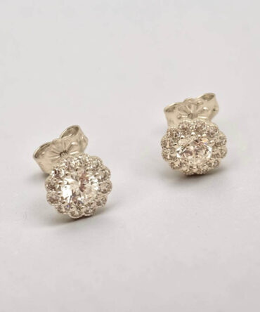 Λευκόχρυσα σκουλαρίκια γυναικεία καρφωτά στο αυτί σε σχήμα λουλουδιού με πέτρες ζιργκόν , κ14