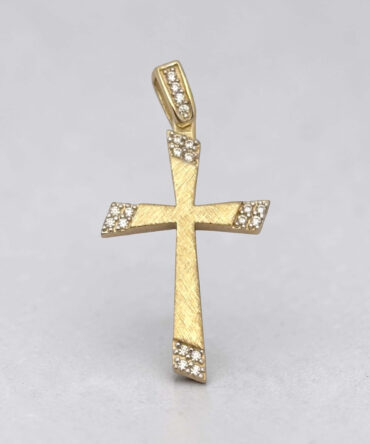 Χρυσός σταυρός βάπτισης για κορίτσι ματ με πέτρες ζιργκόν διπλής όψης ,κ9