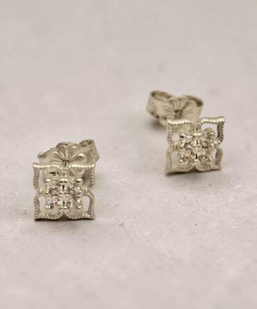 Λευκόχρυσα σκουλαρίκια γυναικεία καρφωτά στο αυτί σε σχήμα λουλούδι με πέτρες ζιργκόν , κ14