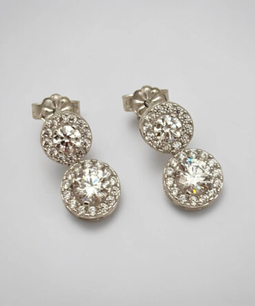 Λευκόχρυσα σκουλαρίκια γυναικεία κρεμαστά στο αυτί με πέτρες ζιργκόν , κ14