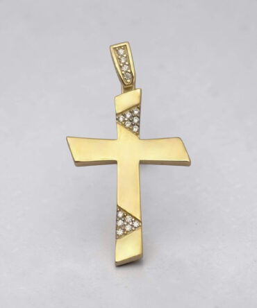 Χρυσός σταυρός βάπτισης για κορίτσι λουστράτος με πέτρες ζιργκόν διπλής όψης ,κ9