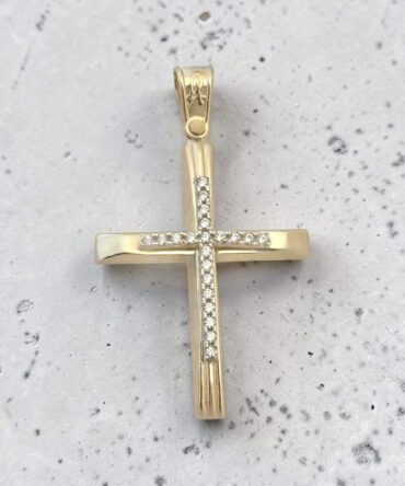 Χρυσός σταυρός βάπτισης για κορίτσι με λουστράτη επιφάνεια και πέτρες ζιργκόν , κ14