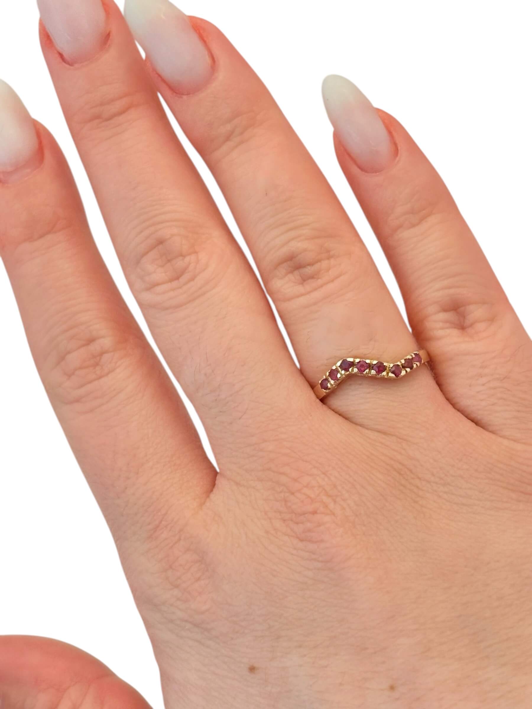 Χρυσό δαχτυλίδι γυναικείο με κόκκινες πέτρες ζιργκόν , κ14 - Image 2