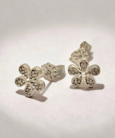 Λευκόχρυσα σκουλαρίκια γυναικεία καρφωτά στο αυτί σε σχήμα λουλούδι με πέτρες ζιργκόν , κ14
