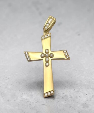 Χρυσός σταυρός βάπτισης για κορίτσι λουστράτος με πέτρες ζιργκόν διπλής όψης ,κ9