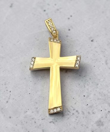 Χρυσός σταυρός βάπτισης για κορίτσι λουστράτος με πέτρες ζιργκόν διπλής όψης ,κ9
