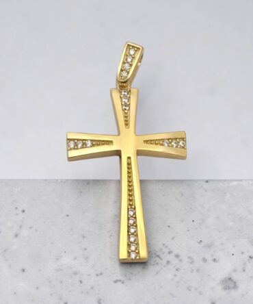 Χρυσός σταυρός βάπτισης για κορίτσι λουστράτος με πέτρες ζιργκόν διπλής όψης ,κ9