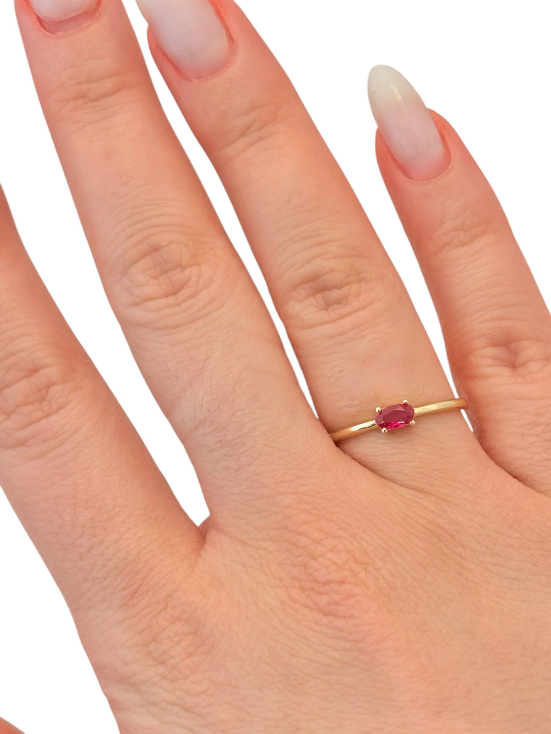 Χρυσό δαχτυλίδι γυναικείο με κόκκινη πέτρα ζιργκόν , κ9 - Image 2