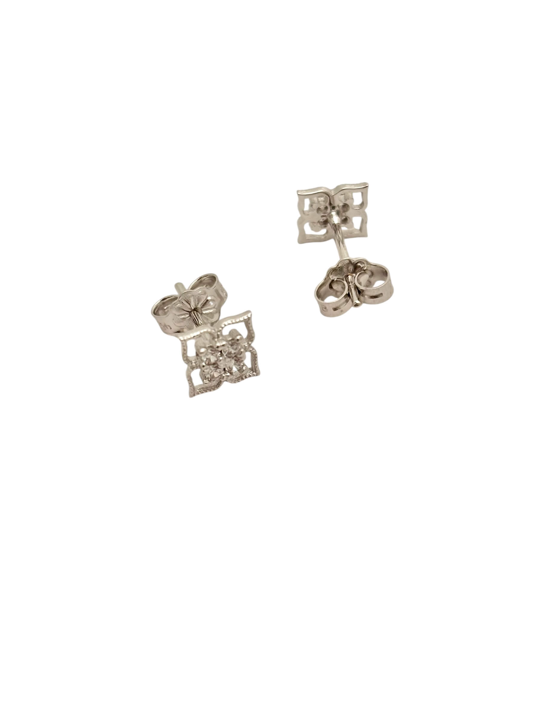 Λευκόχρυσα σκουλαρίκια γυναικεία καρφωτά στο αυτί σε σχήμα λουλούδι με πέτρες ζιργκόν , κ14 - Image 2