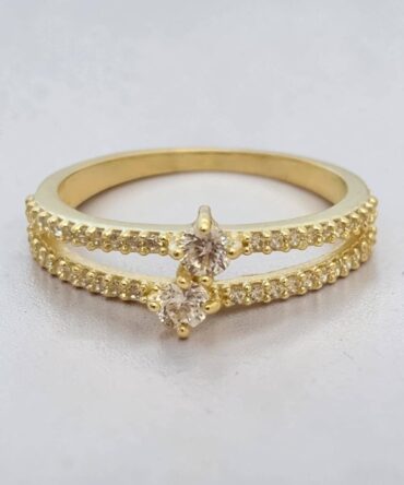 Χρυσό δαχτυλίδι γυναικείο διπλή σειρά με πέτρες ζιργκόν ,κ9