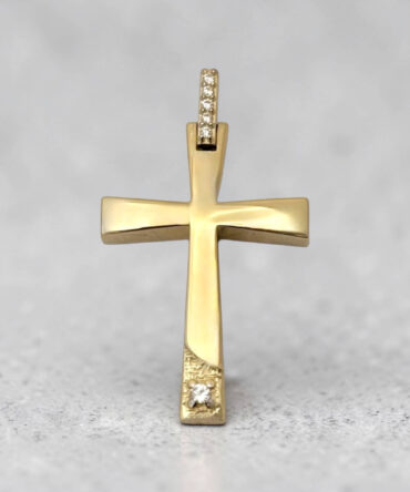 Χρυσός σταυρός βάπτισης για κορίτσι με πέτρες ζιργκόν, 9κ