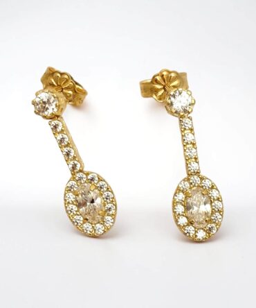 Χρυσά σκουλαρίκια γυναικεία κρεμαστά στο αυτί με πέτρες ζιργκόν , κ14