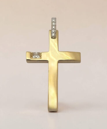 Χρυσός σταυρός βάπτισης για κορίτσι λουστράτος με πέτρες ζιργκόν διπλής όψης ,κ9